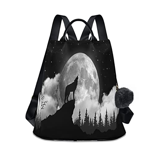 ALAZA Wolf Moon Starry Night Large Women's Fashion Casual Backpack Purse Shoulder Travel Bag