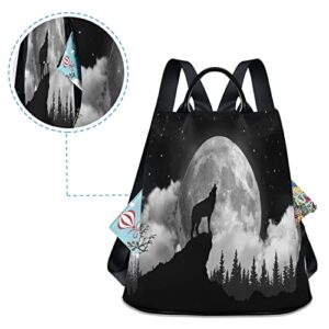 ALAZA Wolf Moon Starry Night Large Women's Fashion Casual Backpack Purse Shoulder Travel Bag