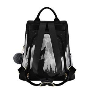 ALAZA Wolf Moon Starry Night Large Women's Fashion Casual Backpack Purse Shoulder Travel Bag
