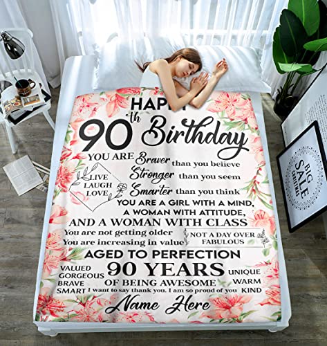 PREZZY 90th Birthday Blanket You are Braver Than You Believe Sofa Warm Blanket Mothers Day Present Personalized 1933 90 Years Old Bday Decorations Ultra Soft Fleece Sherpa Throw Blankets