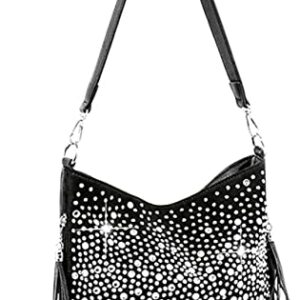 Zzfab Glamorous Star Light Rhinestones Crossbody Bag Little Hobo Black Bling Purse