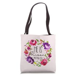 he is risen floral easter for christian teen girls mom women tote bag