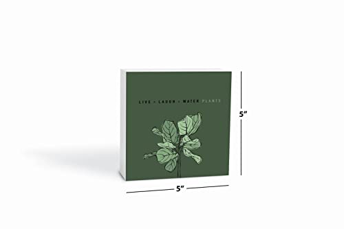 Green Fiddle Leaf Fig Tree, JoyRide Home Decor Wood Block Sign, 5"x5" Freestanding, Shelf or Wall Displayed, Artist Designed Home Décor.