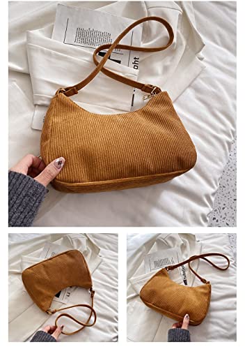 Women Corduroy Shoulder Bag Small Handbag Purse Casual Ladies Satchel Fashion Daily Tote Bag (Yellow)