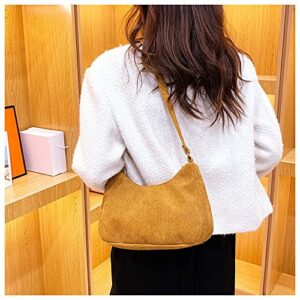 Women Corduroy Shoulder Bag Small Handbag Purse Casual Ladies Satchel Fashion Daily Tote Bag (Yellow)