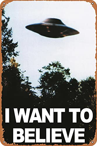 Decleezw Metal Signs I Want to Believe Wall Art UFO Artwork Alien Retro Room Decor Print Poster 12x8 inch (U0226NN0351)