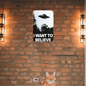 Decleezw Metal Signs I Want to Believe Wall Art UFO Artwork Alien Retro Room Decor Print Poster 12x8 inch (U0226NN0351)