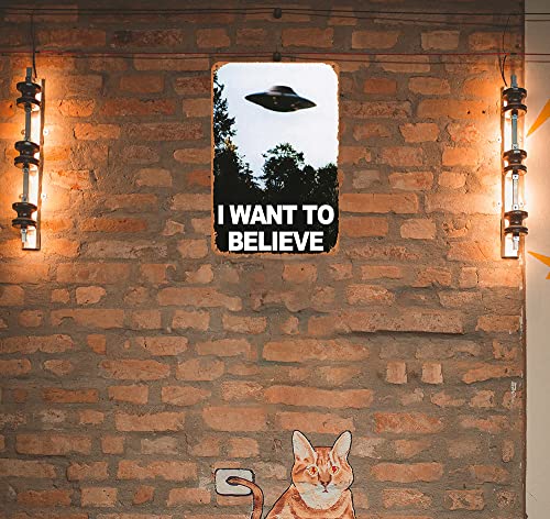 Decleezw Metal Signs I Want to Believe Wall Art UFO Artwork Alien Retro Room Decor Print Poster 12x8 inch (U0226NN0351)