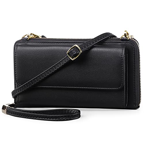 FALAN MULE RFID Womens Wallet Purse Wristlet PU Leather Crossbody Clutch with 2 Straps