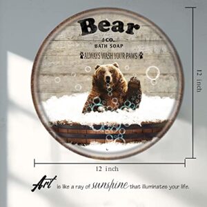 Finamille Funny Bear Bathroom Vintage Round Tin Sign Bathtub Decor Bear Lovers Gift Bear Print Bear Signs Animal Wall Art Bar Home Wall Decoration Housewarming Gift 12x12 Inches