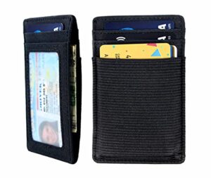 walaufsti slim minimalist wallet for women men, rfid elastic wallet for front pocket, small wallet with 1 elastic card slot (black)