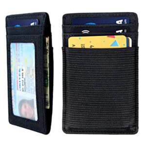 Walaufsti Slim Minimalist Wallet for Women Men, RFID Elastic Wallet for Front Pocket, Small Wallet with 1 Elastic Card Slot (Black)