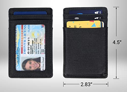 Walaufsti Slim Minimalist Wallet for Women Men, RFID Elastic Wallet for Front Pocket, Small Wallet with 1 Elastic Card Slot (Black)