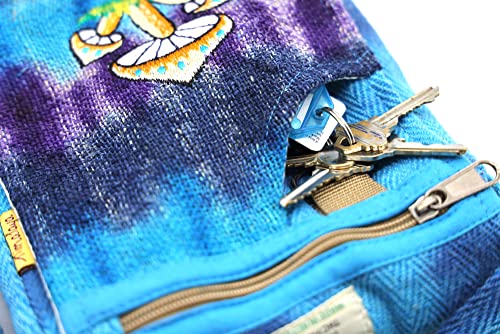 Himalaya Handmade Unique design Mushroom Embroidery Hemp Hobo Passport crossbody bag Festival Travel 100% Himalaya FAIR TRADE MADE Handmade with Love., Blue