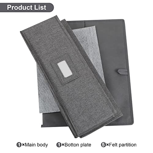 Platter Storage Case, China Storage Containers Hard Shell 17" x 13" x 6", 5 Felt Dividers Included, Structured Top and Stackable (Linen Grey)