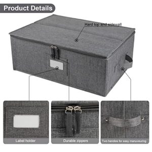 Platter Storage Case, China Storage Containers Hard Shell 17" x 13" x 6", 5 Felt Dividers Included, Structured Top and Stackable (Linen Grey)