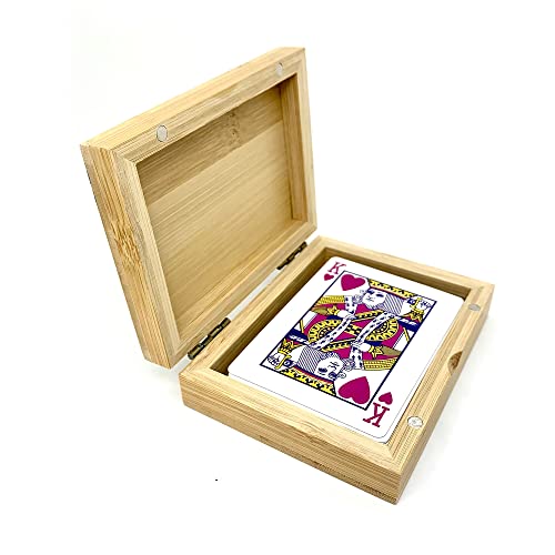 Bamboo Cards Storage Box, Wooden playing cards case with magnetic Lid