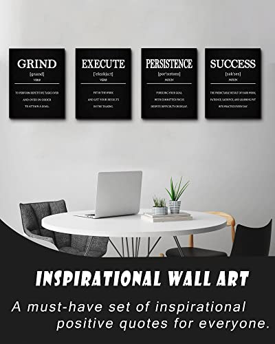 Inspirational Office Canvas Wall Art with Wooden Frames | Motivational Wall Decor for Office | Positive Affirmations Quotes Wall Art for Living Room | Encouraging Posters for Bedroom | Sayings for Wall Decor | 8” x10” x4 PCS (Wood Frames)