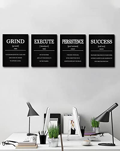 Inspirational Office Canvas Wall Art with Wooden Frames | Motivational Wall Decor for Office | Positive Affirmations Quotes Wall Art for Living Room | Encouraging Posters for Bedroom | Sayings for Wall Decor | 8” x10” x4 PCS (Wood Frames)