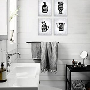 Bathroom Wall Decor | Canvas Wall Art with Wooden Frames | Funny Toilet Signs Quotes Wall Decor | Small Bathroom Pictures for Wall | Set of 4 | 8x10 inch(Framed)