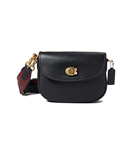 COACH Polished Pebble Leather Willow Saddle Bag Black One Size