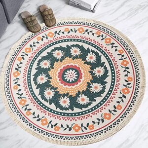 miiciuib boho round rugs, 3’x3′ round bohemian mandala tassels decor carpet woven circle mat for kitchen living room bedroom bathroom