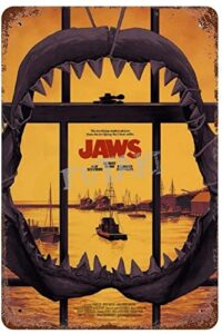 lqkdcf jaws movie poster vintage tin sign prevent glare plaque not rusted iron painting aluminum metal retro art personalized poster 8x12in