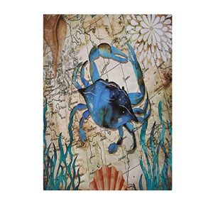 crab oversized plush blanket, marine animals nautical blue map of coastal life sailing on the sea, ultra soft and comfortable micro-fleece blanket for sofa or bedroom, 50″ x 60″