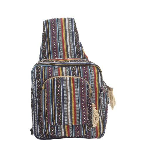 Fwosi Outdoor Crossbody Bag - Unisex Hemp Hippie Boho School Tote for Men & Women - Lightweight, Cotton, Side Shoulder Bags - 5 Compartments, Zipper Closure, Adjustable Strap - Handmade in Nepal