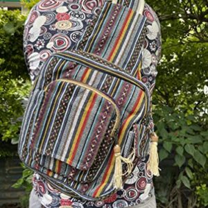 Fwosi Outdoor Crossbody Bag - Unisex Hemp Hippie Boho School Tote for Men & Women - Lightweight, Cotton, Side Shoulder Bags - 5 Compartments, Zipper Closure, Adjustable Strap - Handmade in Nepal