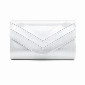 elegant evening bag for women, velvet envelope evening purses crossbody shoulder clutch bag (small,silver)