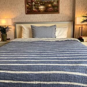 100% Cotton Muslin Throw Blanket, 4 Layers Bedspread, Soft Turkish Cotton Muslin Bed Cover, Reversible Coverlet, Indigo Blue (Throw 47x71-120x180cm)