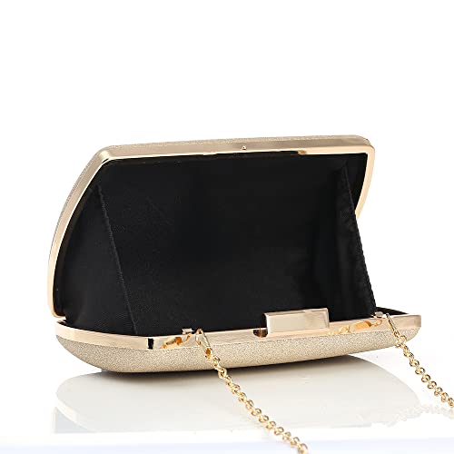 Evening Bag Clutch for Women Sparkling Glitter/Metallic PU Purse Elegant Bling Handbag for Dance Wedding Bridal Graduation (Gold)