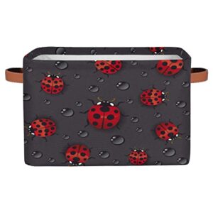 cute ladybug storage basket storage cube bins red insect canvas collapsible toy basket organizer waterproof laundry box with handle for shelf closet office bedroom, 1pcs