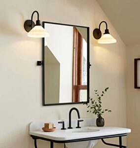 andy star black pivot mirror, rectangle pivoting mirror 24×36” tilt mirror rectangular pivot mirror 1” deep set design, modern farmhouse tilting mirror for wall hangs vertical(overall 27.75″ x 36″)