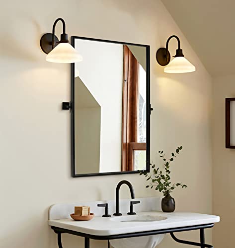 ANDY STAR Black Pivot Mirror, Rectangle Pivoting Mirror 24x36” Tilt Mirror Rectangular Pivot Mirror 1” Deep Set Design, Modern Farmhouse Tilting Mirror for Wall Hangs Vertical(Overall 27.75" x 36")