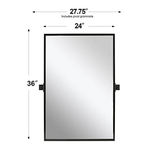 ANDY STAR Black Pivot Mirror, Rectangle Pivoting Mirror 24x36” Tilt Mirror Rectangular Pivot Mirror 1” Deep Set Design, Modern Farmhouse Tilting Mirror for Wall Hangs Vertical(Overall 27.75" x 36")