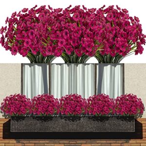 lankamo 15 bundles artificial flowers fake silk flowers outdoor uv resistant faux flowers plastic fabric greenery plants for hanging planter kitchen home office wedding garden decoration(fuchsia)