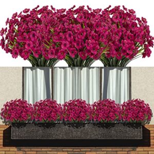 LANKAMO 15 Bundles Artificial Flowers Fake Silk Flowers Outdoor UV Resistant Faux Flowers Plastic Fabric Greenery Plants for Hanging Planter Kitchen Home Office Wedding Garden Decoration(Fuchsia)