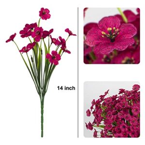 LANKAMO 15 Bundles Artificial Flowers Fake Silk Flowers Outdoor UV Resistant Faux Flowers Plastic Fabric Greenery Plants for Hanging Planter Kitchen Home Office Wedding Garden Decoration(Fuchsia)