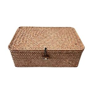 Rattan Storage Basket Hand-Woven Storage Basket Multipurpose Container with Lid for Desktop Home Decor (M)