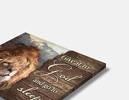 Bedroom Wall Decor Lion of Judah and Lamb Pictures Christian Gift Religious Canvas Wall Art Give it to God and Go to Sleep Sign Painting Prints Framed Artwork for Bathroom Living Room 12"x16"