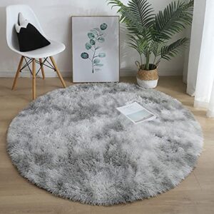 gumohk 4×4 soft grey round rug for bedroom modern fluffy circle carpet for kids girls baby room indoor shaggy plush circular nursery rugs cute cozy area rugs for living room