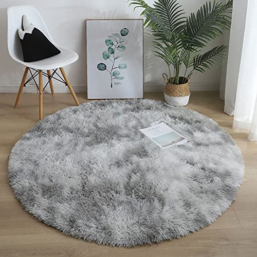 GumoHK 4x4 Soft Grey Round Rug for Bedroom Modern Fluffy Circle Carpet for Kids Girls Baby Room Indoor Shaggy Plush Circular Nursery Rugs Cute Cozy Area Rugs for Living Room