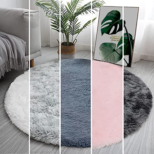 GumoHK 4x4 Soft Grey Round Rug for Bedroom Modern Fluffy Circle Carpet for Kids Girls Baby Room Indoor Shaggy Plush Circular Nursery Rugs Cute Cozy Area Rugs for Living Room