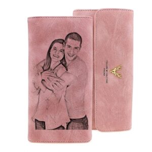 custom engraved wallets for her personalized photo wallet customized mother’s day gifts (pink)