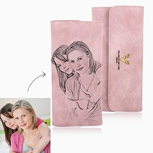 Custom Engraved Wallets for Her Personalized Photo Wallet Customized Mother's Day Gifts (Pink)