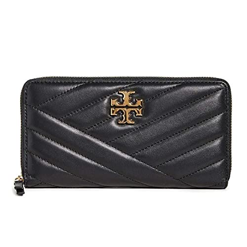 Tory Burch Women's Black Chevron Leather Full Zip Around Continental Wallet