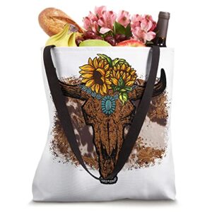 Cute Cow Print Decor Sunflower Country Boho Western Bull Tote Bag