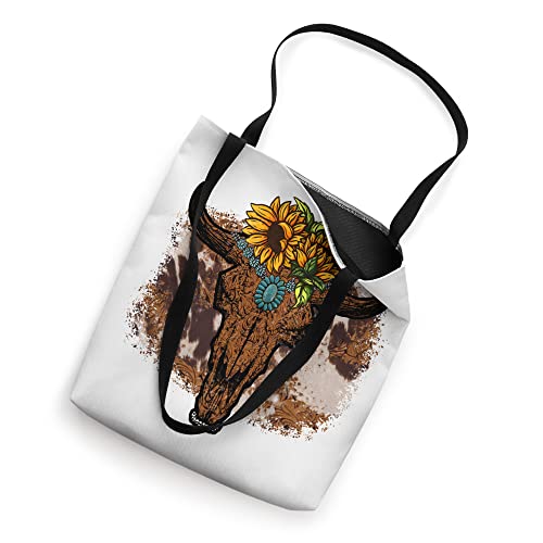 Cute Cow Print Decor Sunflower Country Boho Western Bull Tote Bag